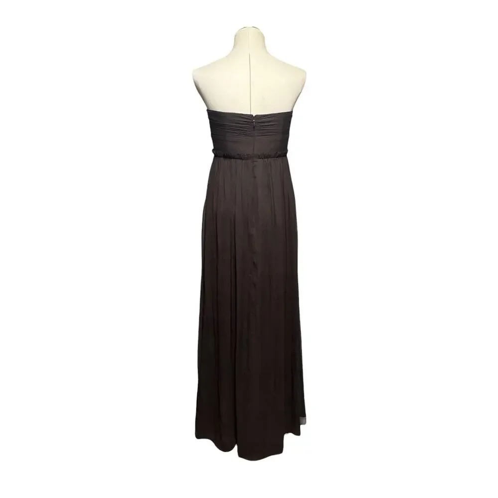 J.Crew Silk Chiffon Whitney Strapless Gown Dress Espresso Brown 6